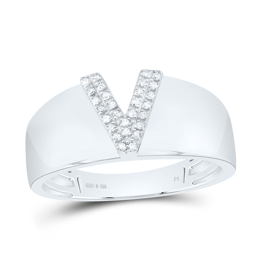 Sterling Silver White-Tone Natural Diamond Initial Ladies Ring, Womens Size: 5-9