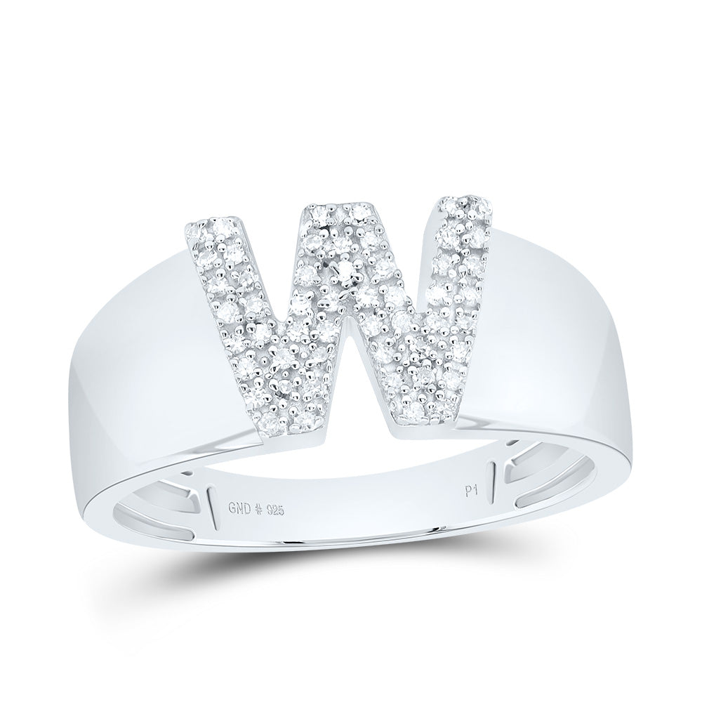 Sterling Silver White-Tone Natural Diamond Initial Ladies Ring, Womens Size: 5-9