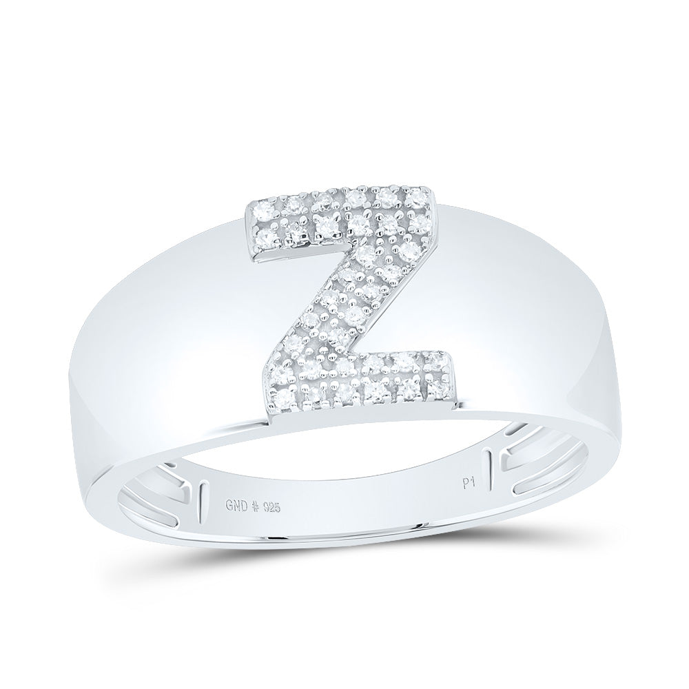 Sterling Silver White-Tone Natural Diamond Initial Ladies Ring, Womens Size: 5-9