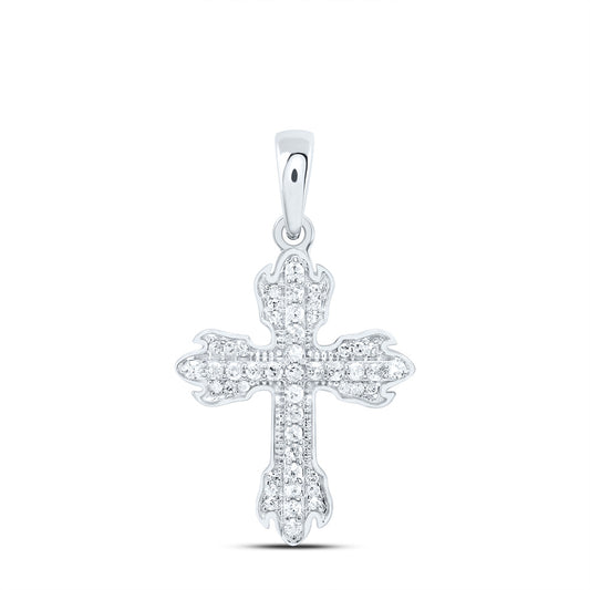 Sterling Silver White-Tone "1/5 Ctw Natural Diamond Cross Pendant