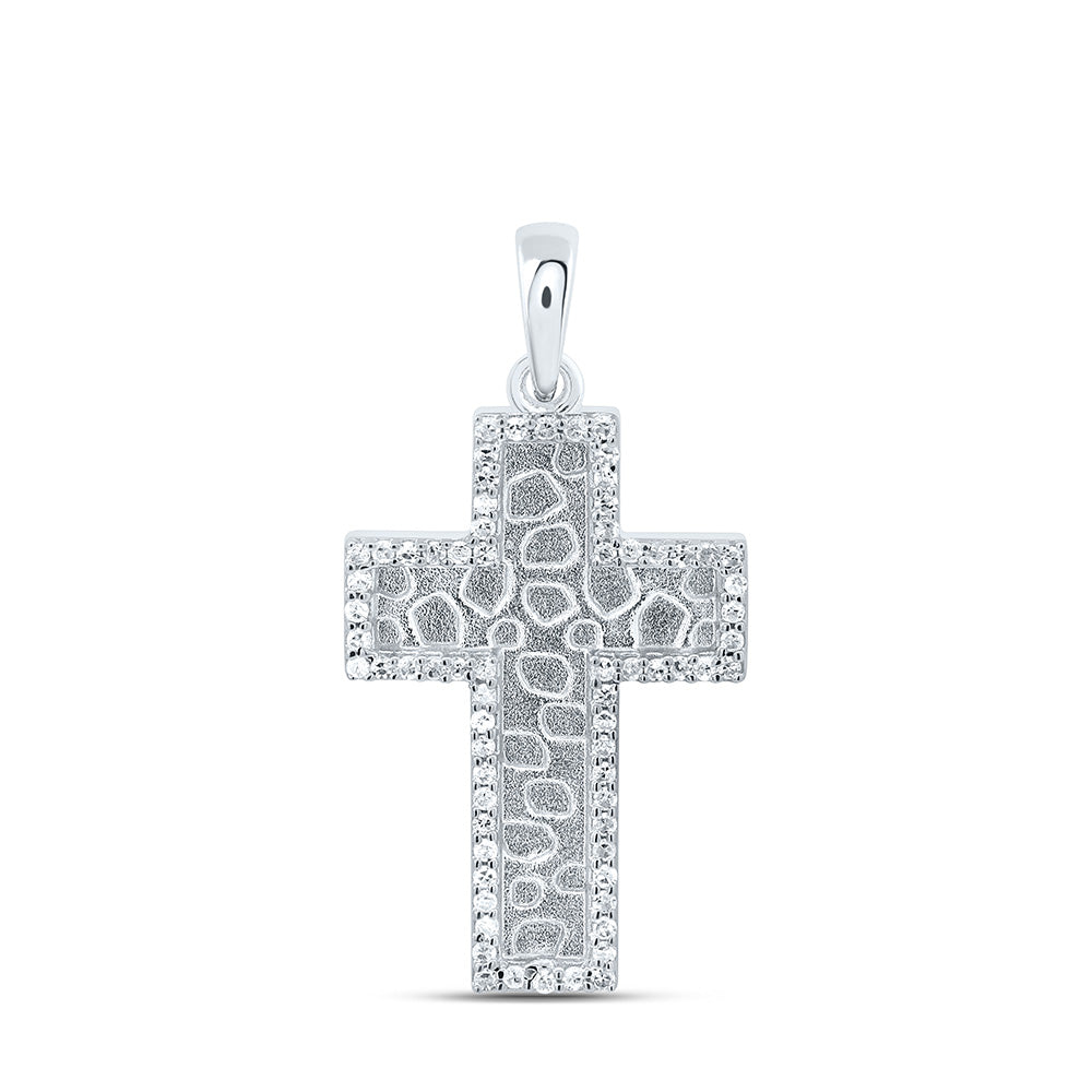 Sterling Silver White-Tone "1/6 Ctw Natural Diamond Cross Pendant