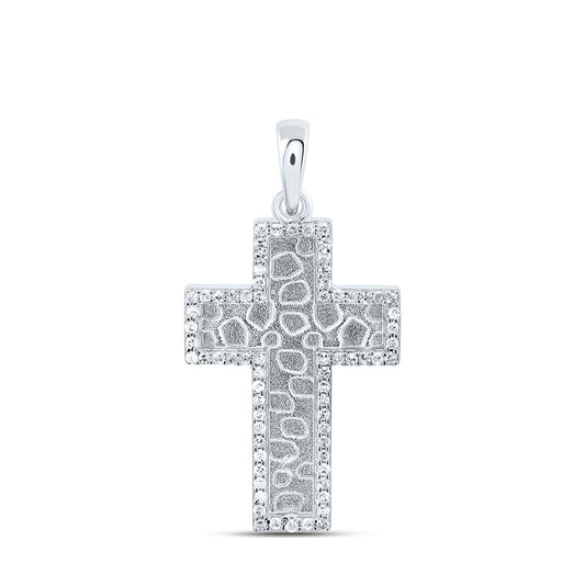 Sterling Silver White-Tone "1/6 Ctw Natural Diamond Cross Pendant