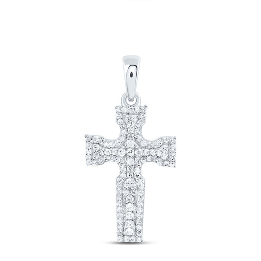 Sterling Silver White-Tone 1/4 Ctw Natural Diamond Cross Pendant