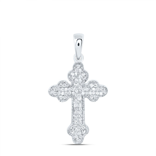 Sterling Silver White-Tone 1/5 Ctw Natural Diamond Cross Pendant"