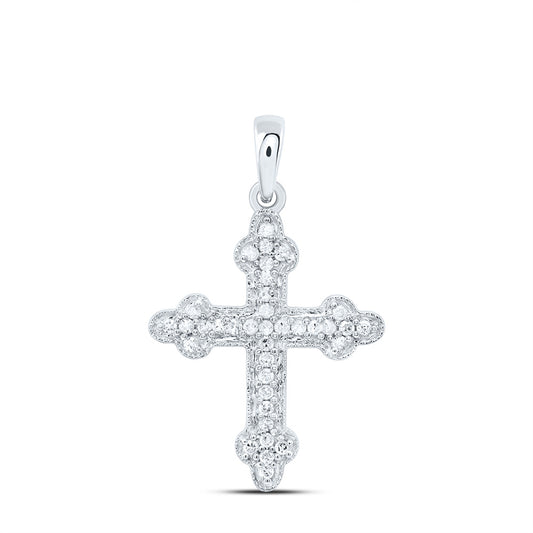 Sterling Silver White-Tone 1/5 Ctw Natural Diamond Cross Pendant