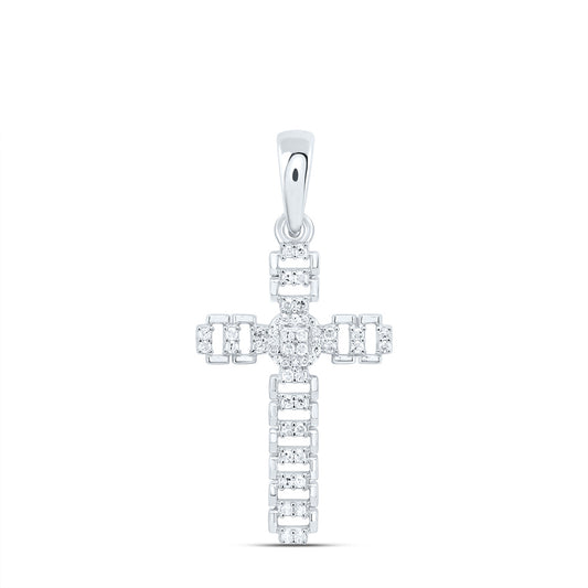 Sterling Silver Yellow-Tone or White-Tone 1/5 Ctw Natural Diamond Cross Pendant