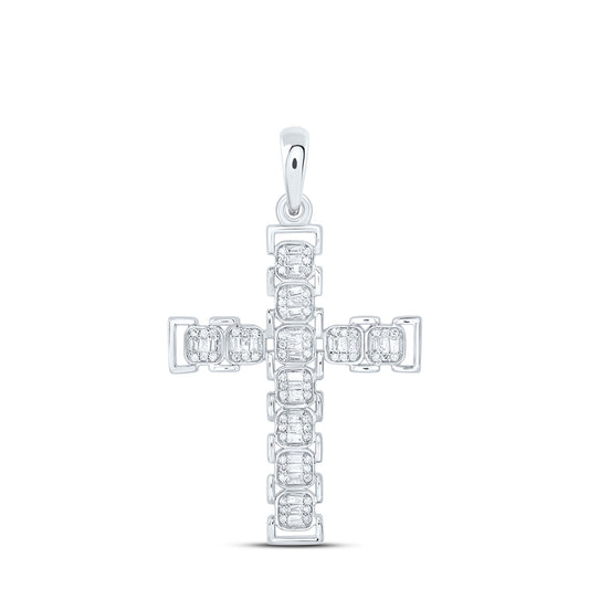 Sterling Silver Yellow-Tone or White-Tone 1/3 Ctw Natural Diamond Cross Pendant