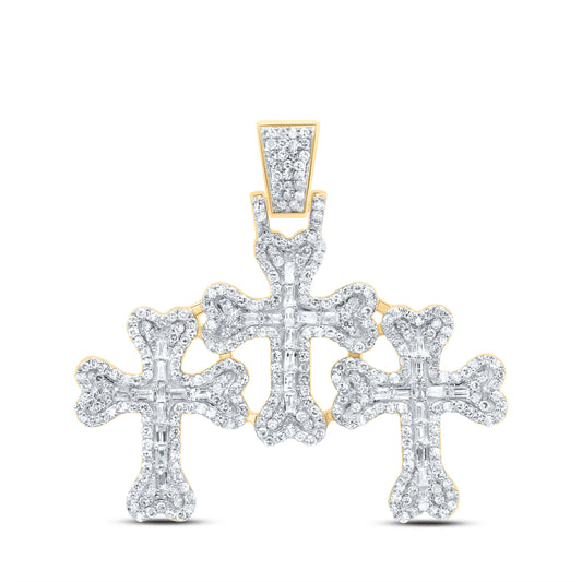 10K Yellow Gold 3/4 Ctw Natural Diamond Gift Cross Pendant