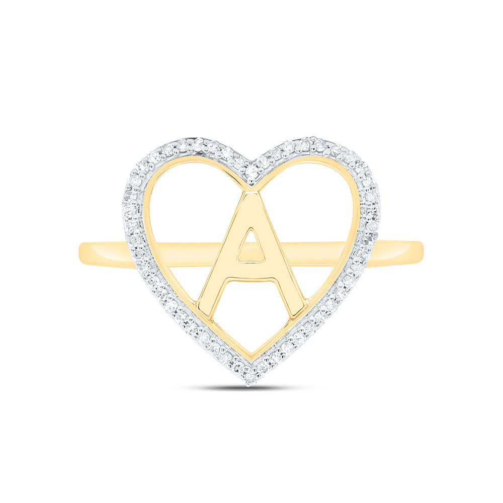 10K Yellow Gold 1/10 Ctw Natural Diamond Initial Ladies Heart Ring, Womens Size: 5-9