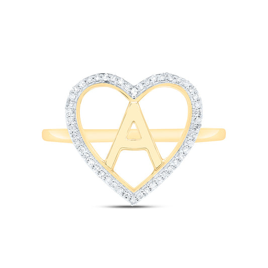 10K Yellow Gold 1/10 Ctw Natural Diamond Initial Ladies Heart Ring, Womens Size: 5-9