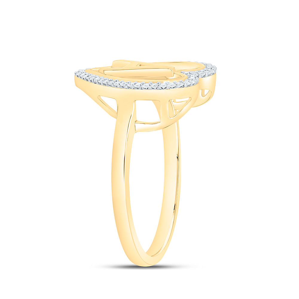 10K Yellow Gold 1/10 Ctw Natural Diamond Initial Ladies Heart Ring, Womens Size: 5-9