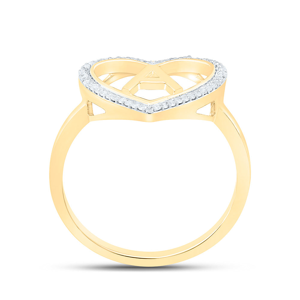 10K Yellow Gold 1/10 Ctw Natural Diamond Initial Ladies Heart Ring, Womens Size: 5-9