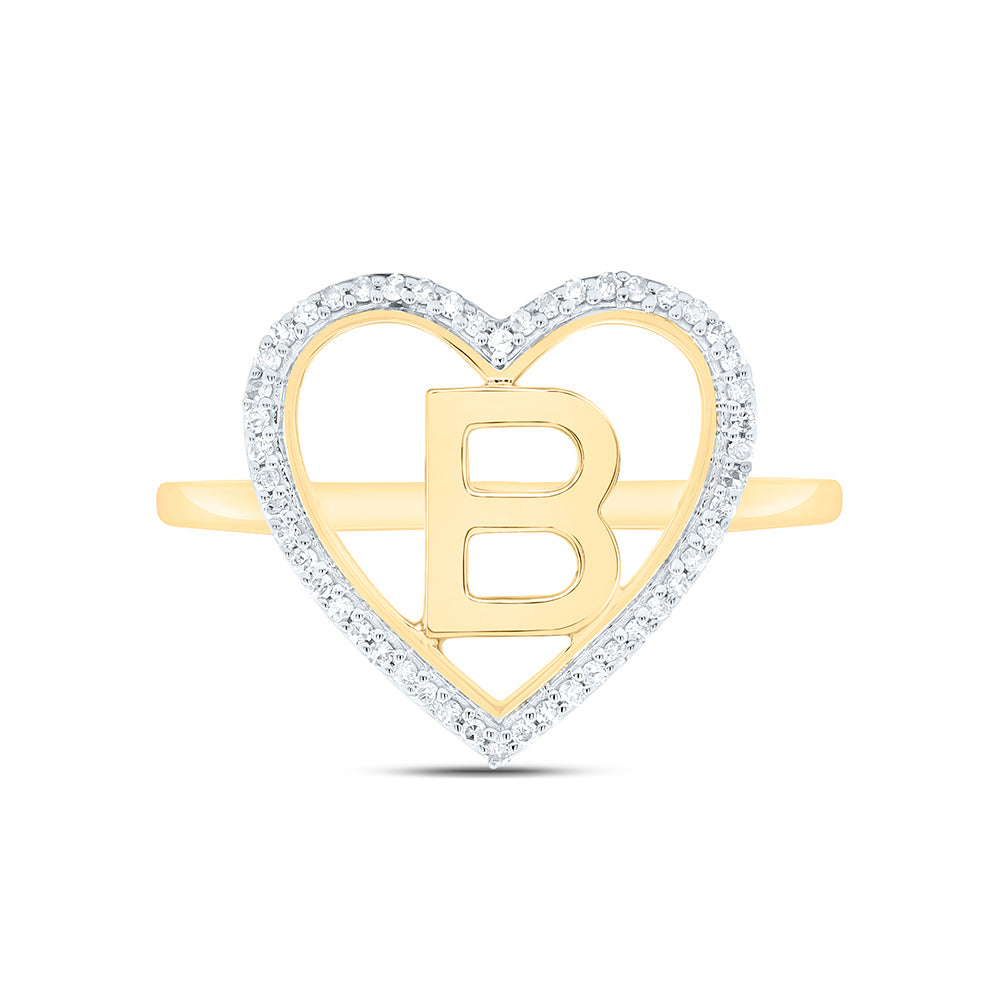 10K Yellow Gold 1/10 Ctw Natural Diamond Initial Ladies Heart Ring, Womens Size: 5-9