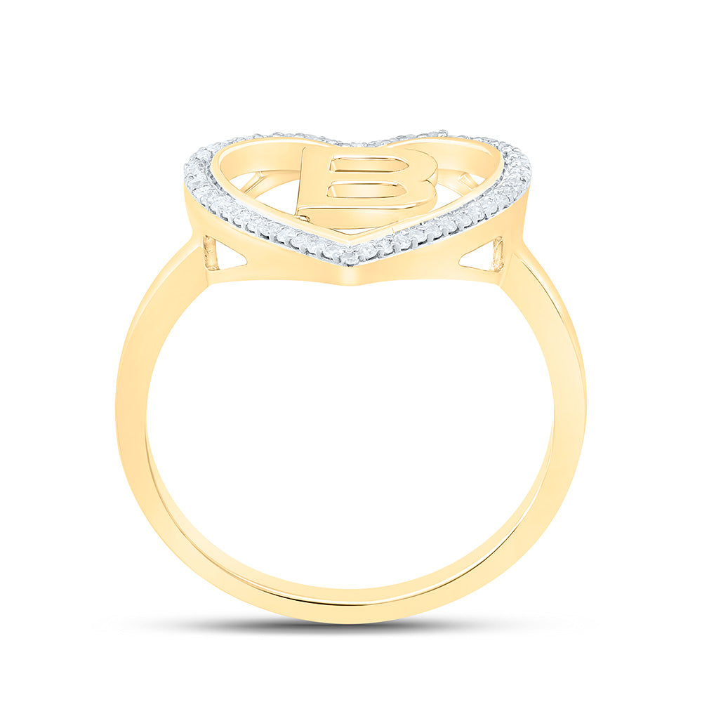 10K Yellow Gold 1/10 Ctw Natural Diamond Initial Ladies Heart Ring, Womens Size: 5-9