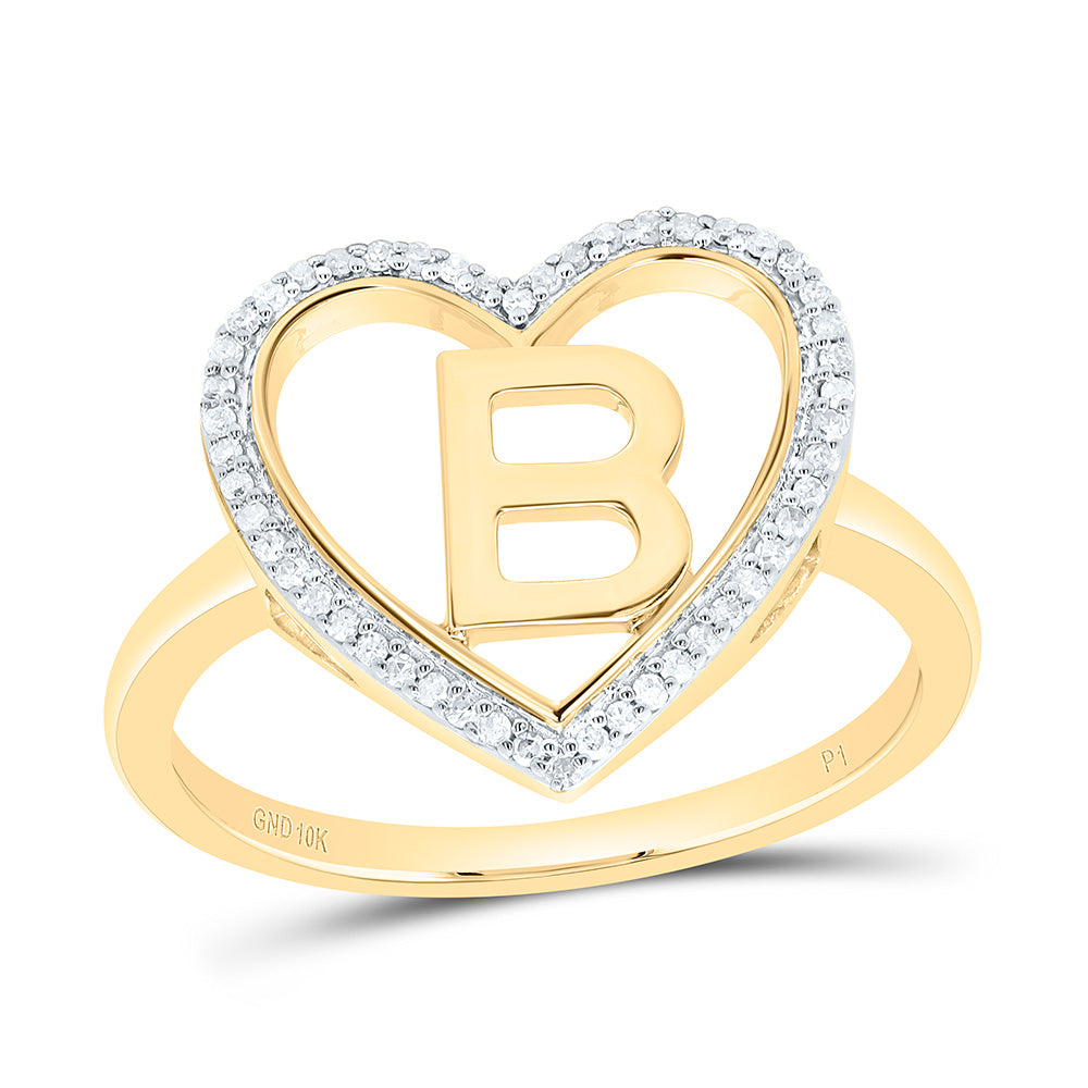 10K Yellow Gold 1/10 Ctw Natural Diamond Initial Ladies Heart Ring, Womens Size: 5-9