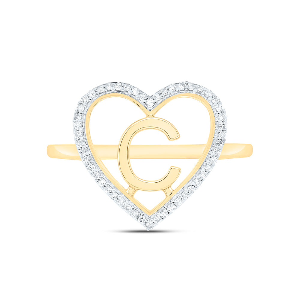 10K Yellow Gold 1/10 Ctw Natural Diamond Initial Ladies Heart Ring, Womens Size: 5-9