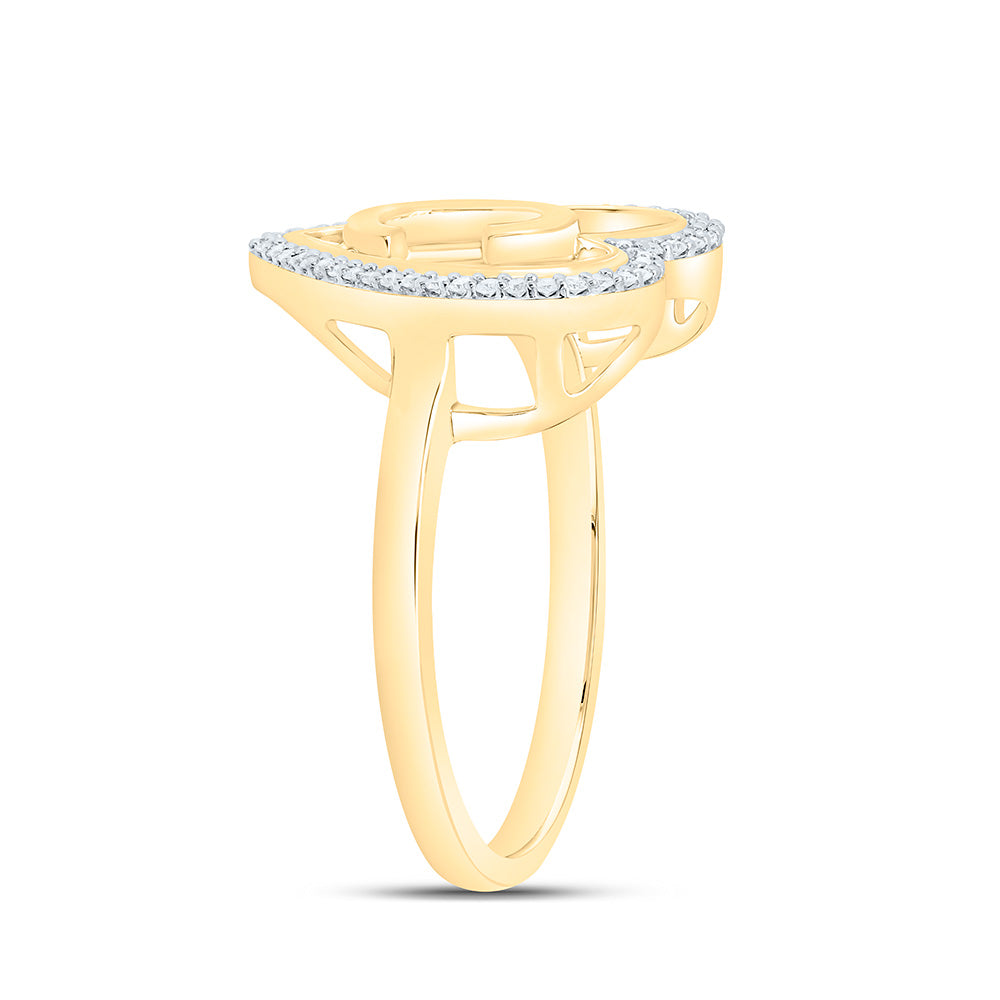 10K Yellow Gold 1/10 Ctw Natural Diamond Initial Ladies Heart Ring, Womens Size: 5-9