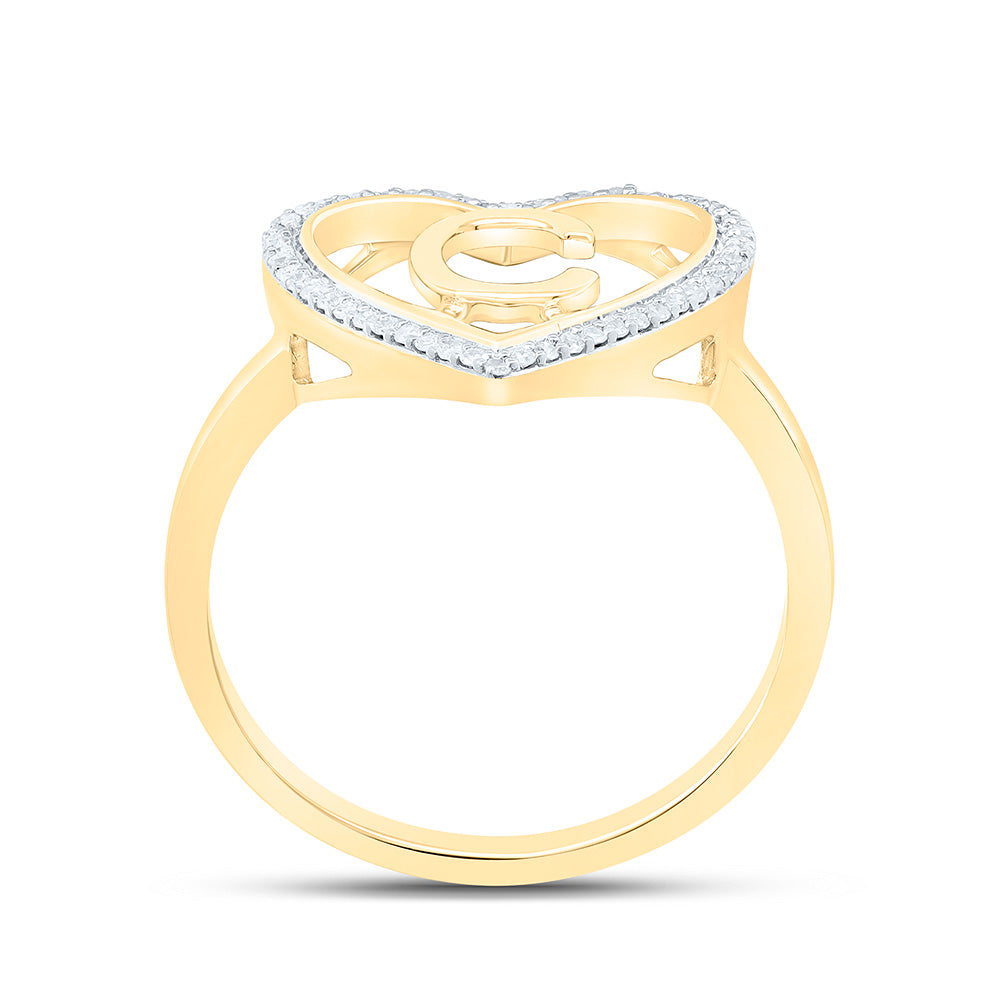 10K Yellow Gold 1/10 Ctw Natural Diamond Initial Ladies Heart Ring, Womens Size: 5-9