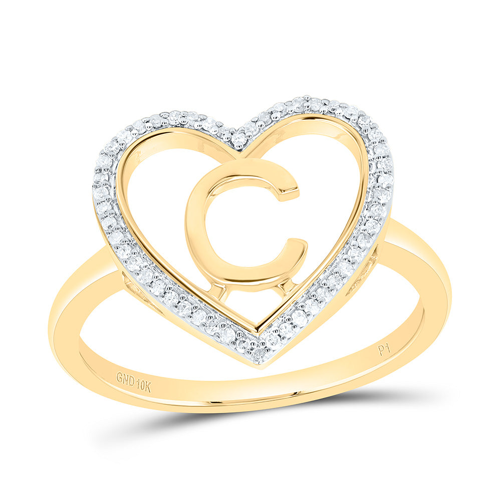 10K Yellow Gold 1/10 Ctw Natural Diamond Initial Ladies Heart Ring, Womens Size: 5-9