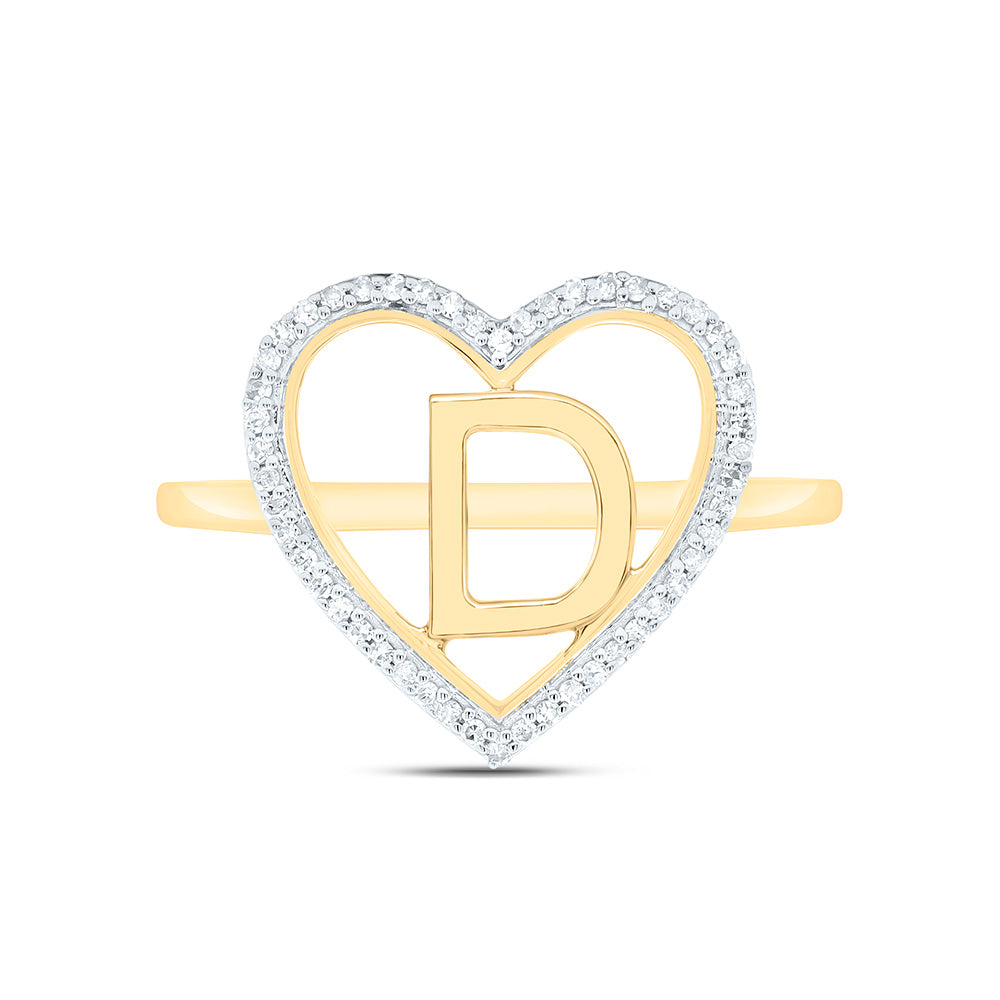 10K Yellow Gold 1/10 Ctw Natural Diamond Initial Ladies Heart Ring, Womens Size: 5-9