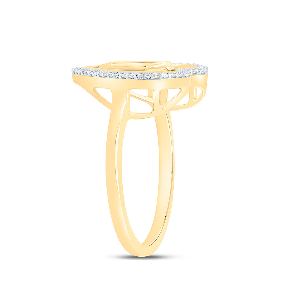 10K Yellow Gold 1/10 Ctw Natural Diamond Initial Ladies Heart Ring, Womens Size: 5-9