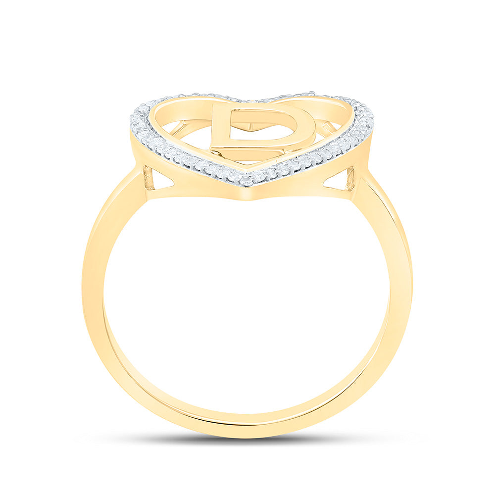 10K Yellow Gold 1/10 Ctw Natural Diamond Initial Ladies Heart Ring, Womens Size: 5-9