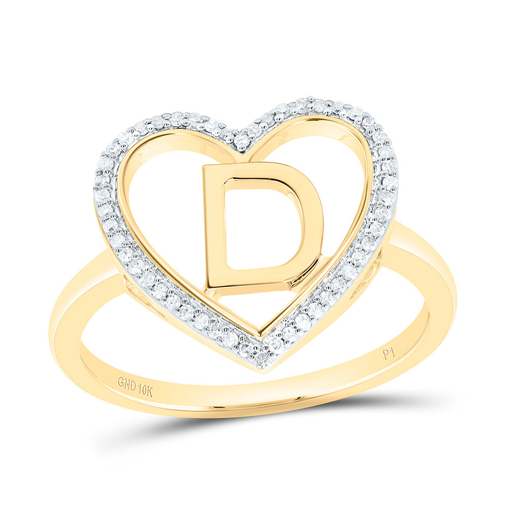 10K Yellow Gold 1/10 Ctw Natural Diamond Initial Ladies Heart Ring, Womens Size: 5-9