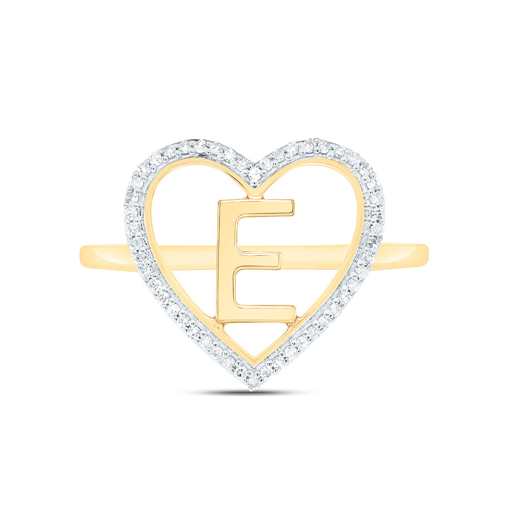 10K Yellow Gold 1/10 Ctw Natural Diamond Initial Ladies Heart Ring, Womens Size: 5-9