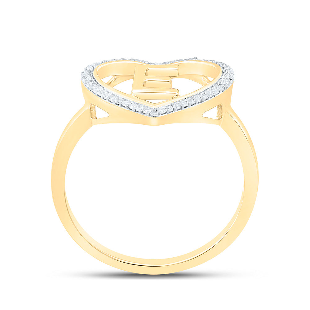 10K Yellow Gold 1/10 Ctw Natural Diamond Initial Ladies Heart Ring, Womens Size: 5-9