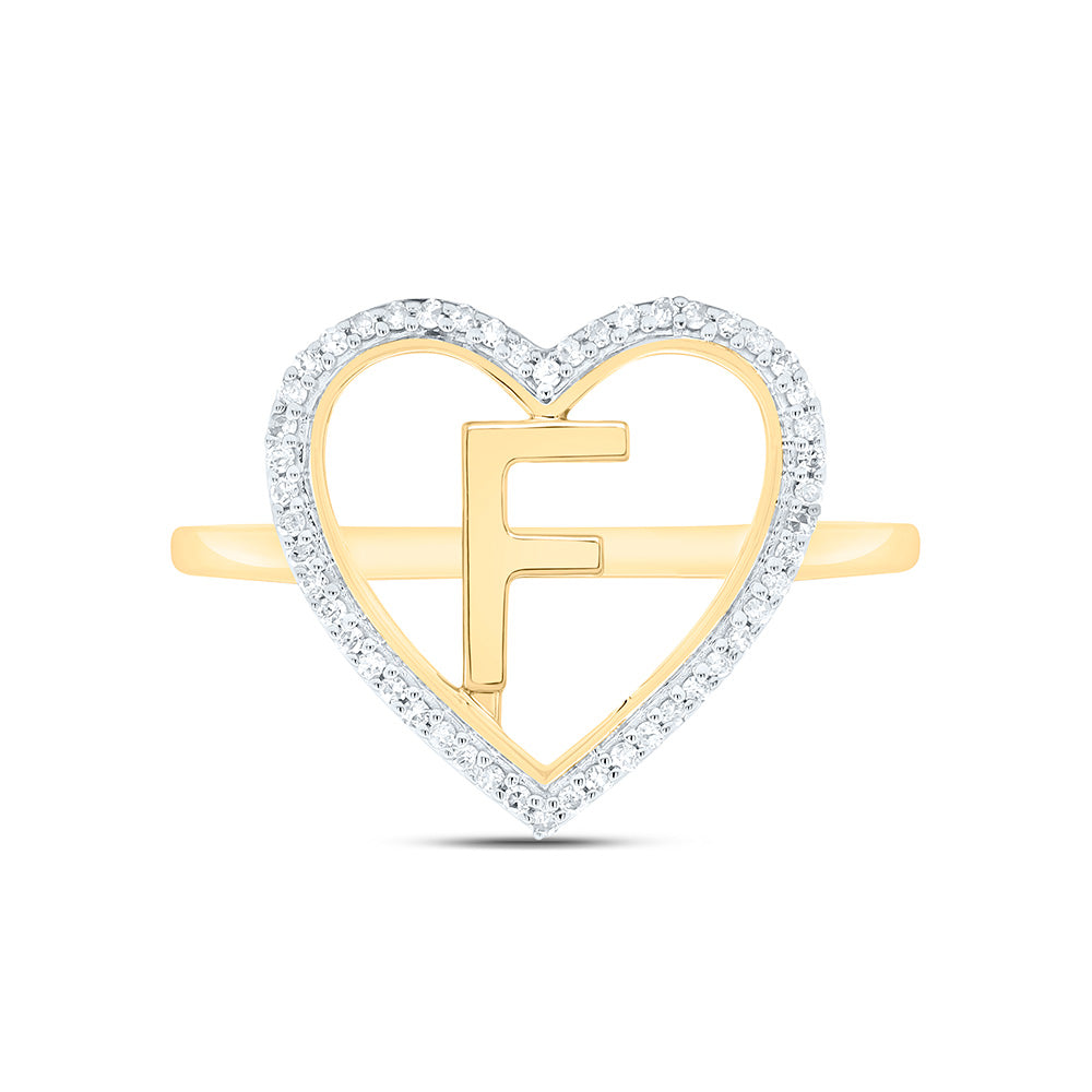 10K Yellow Gold 1/10 Ctw Natural Diamond Initial Ladies Heart Ring, Womens Size: 5-9