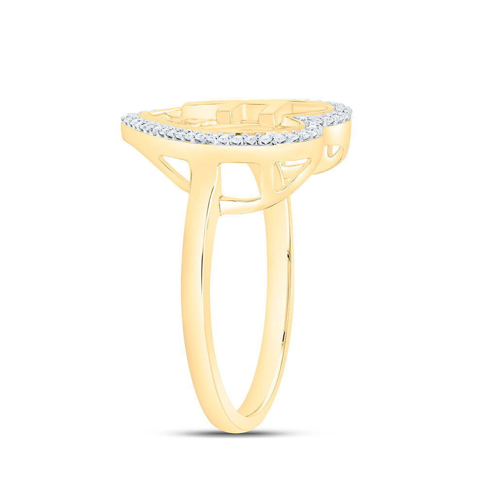 10K Yellow Gold 1/10 Ctw Natural Diamond Initial Ladies Heart Ring, Womens Size: 5-9