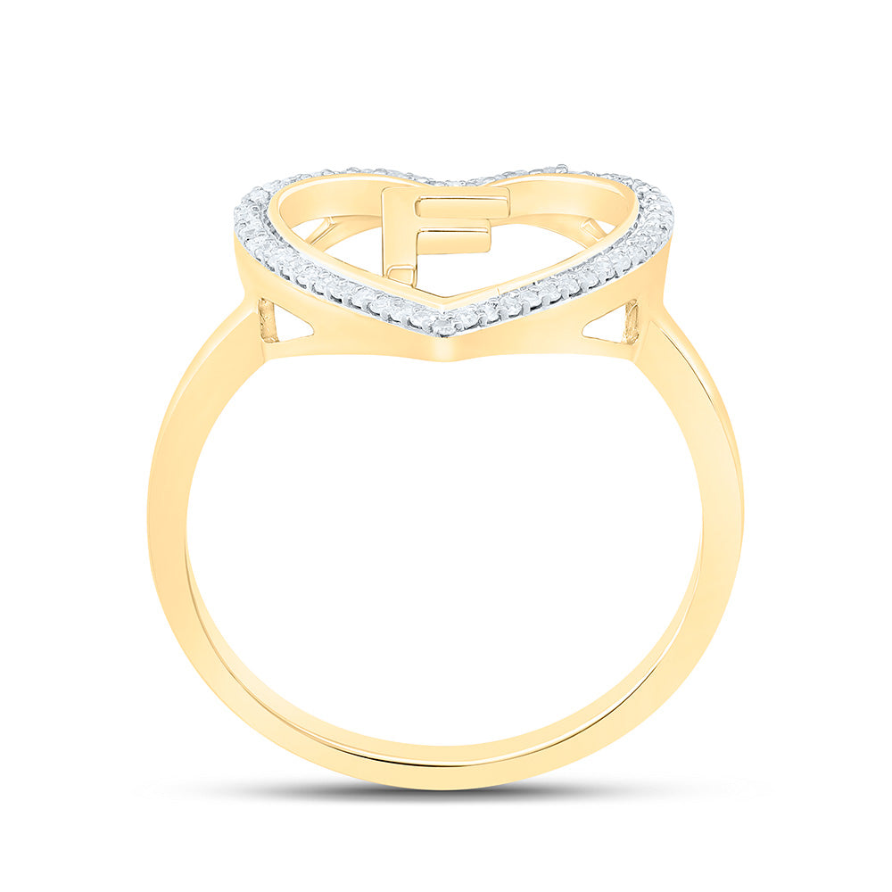 10K Yellow Gold 1/10 Ctw Natural Diamond Initial Ladies Heart Ring, Womens Size: 5-9