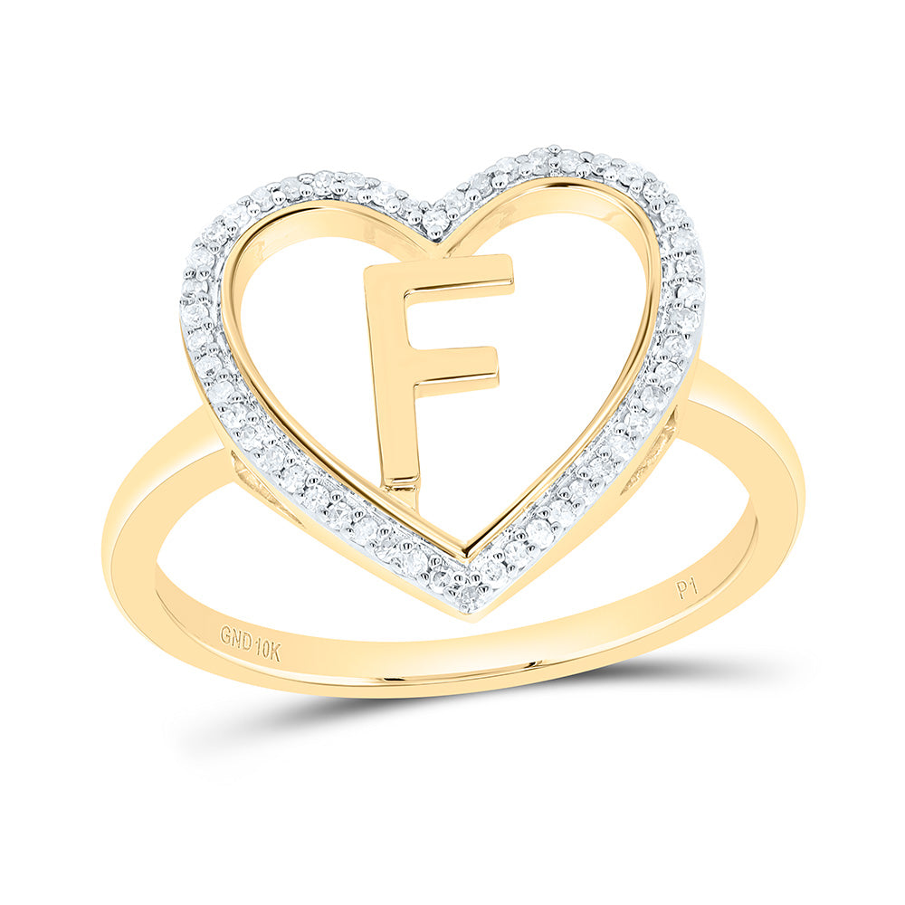 10K Yellow Gold 1/10 Ctw Natural Diamond Initial Ladies Heart Ring, Womens Size: 5-9