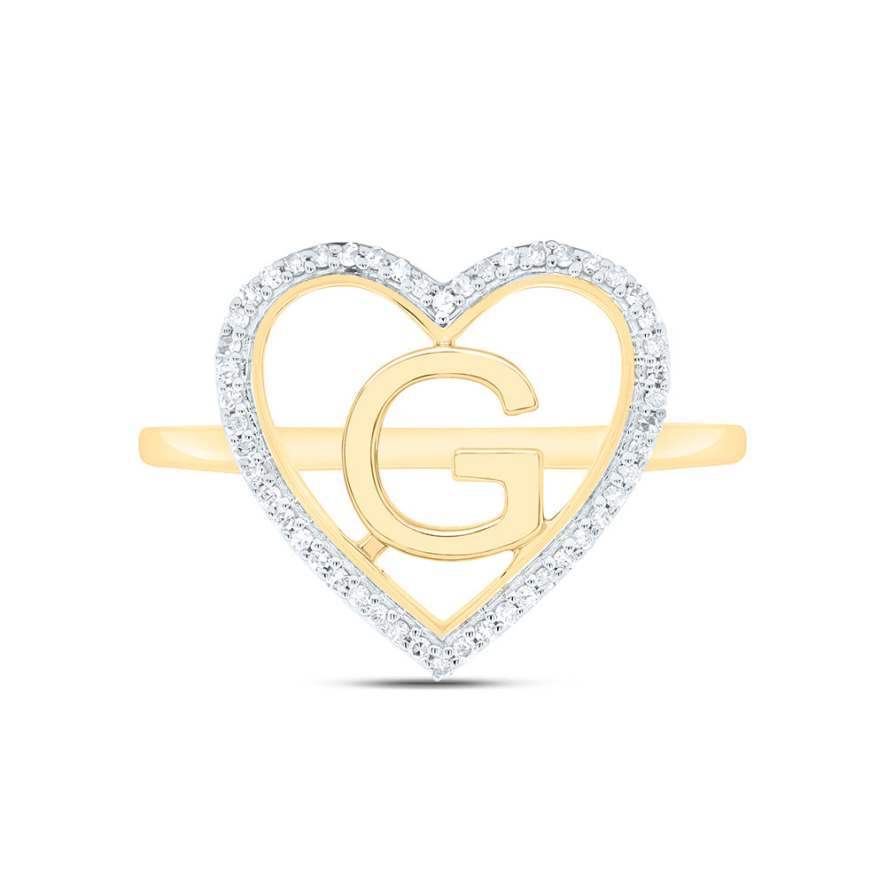 10K Yellow Gold 1/10 Ctw Natural Diamond Initial Ladies Heart Ring, Womens Size: 5-9