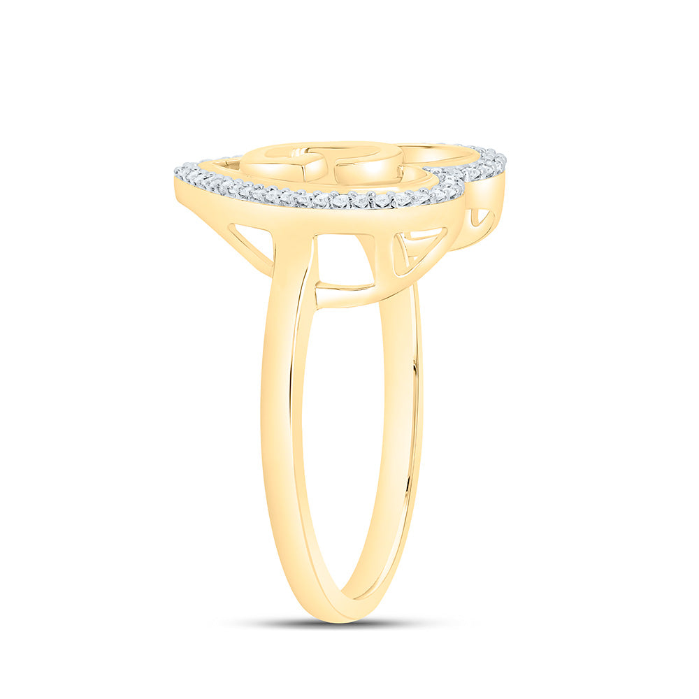 10K Yellow Gold 1/10 Ctw Natural Diamond Initial Ladies Heart Ring, Womens Size: 5-9