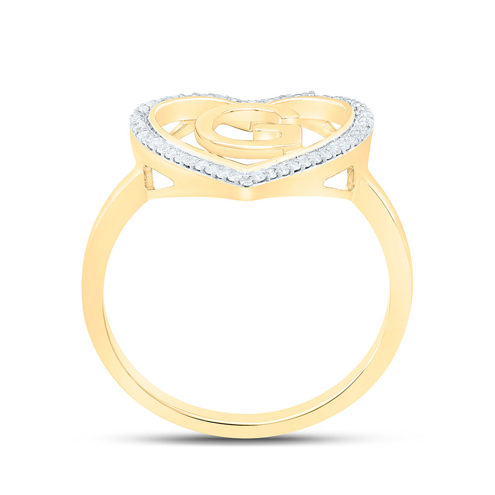 10K Yellow Gold 1/10 Ctw Natural Diamond Initial Ladies Heart Ring, Womens Size: 5-9