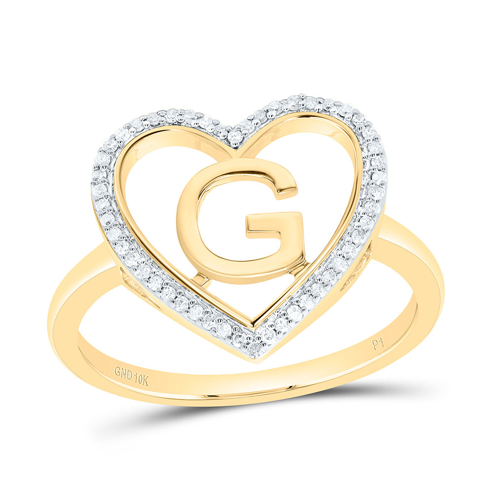 10K Yellow Gold 1/10 Ctw Natural Diamond Initial Ladies Heart Ring, Womens Size: 5-9