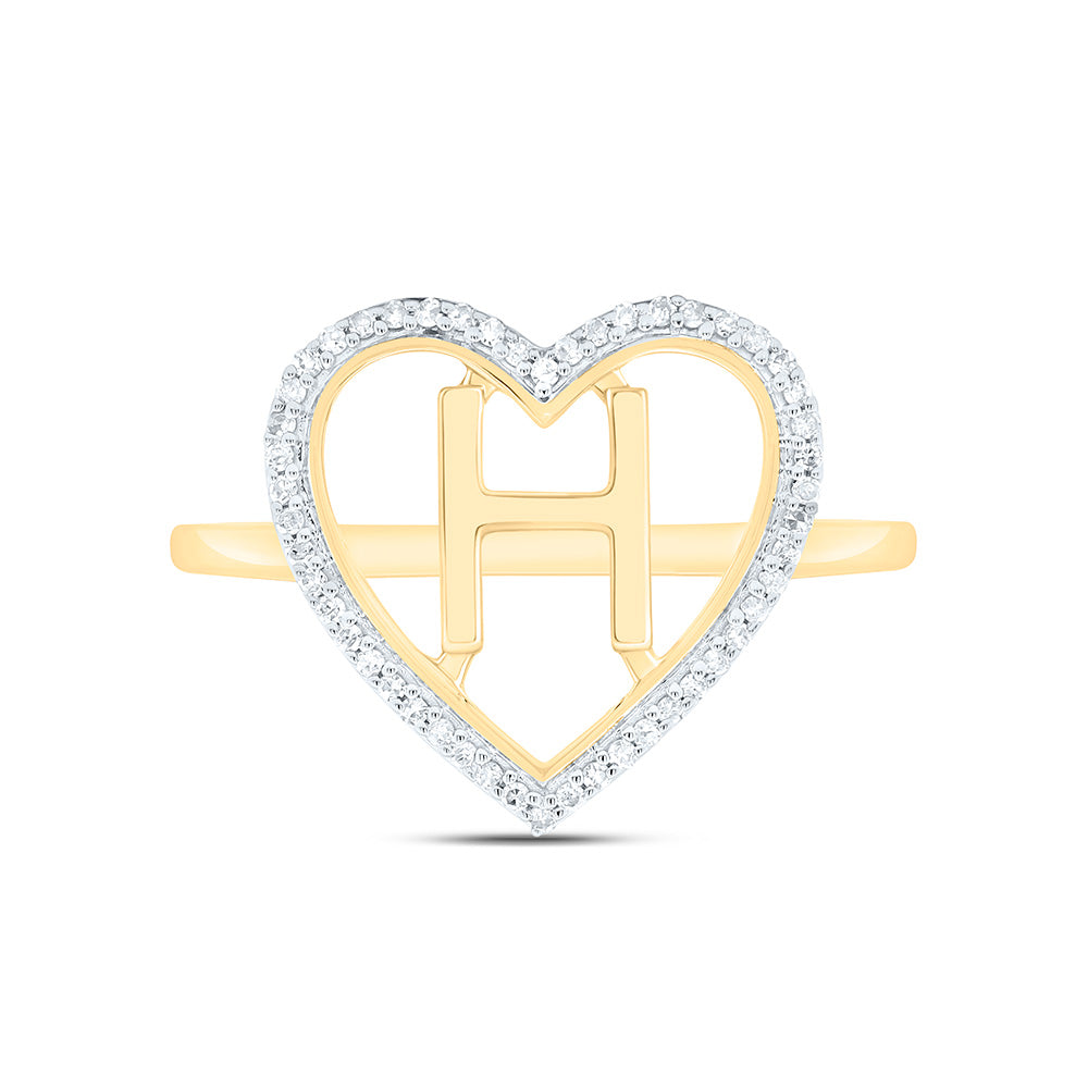 10K Yellow Gold 1/10 Ctw Natural Diamond Initial Ladies Heart Ring, Womens Size: 5-9