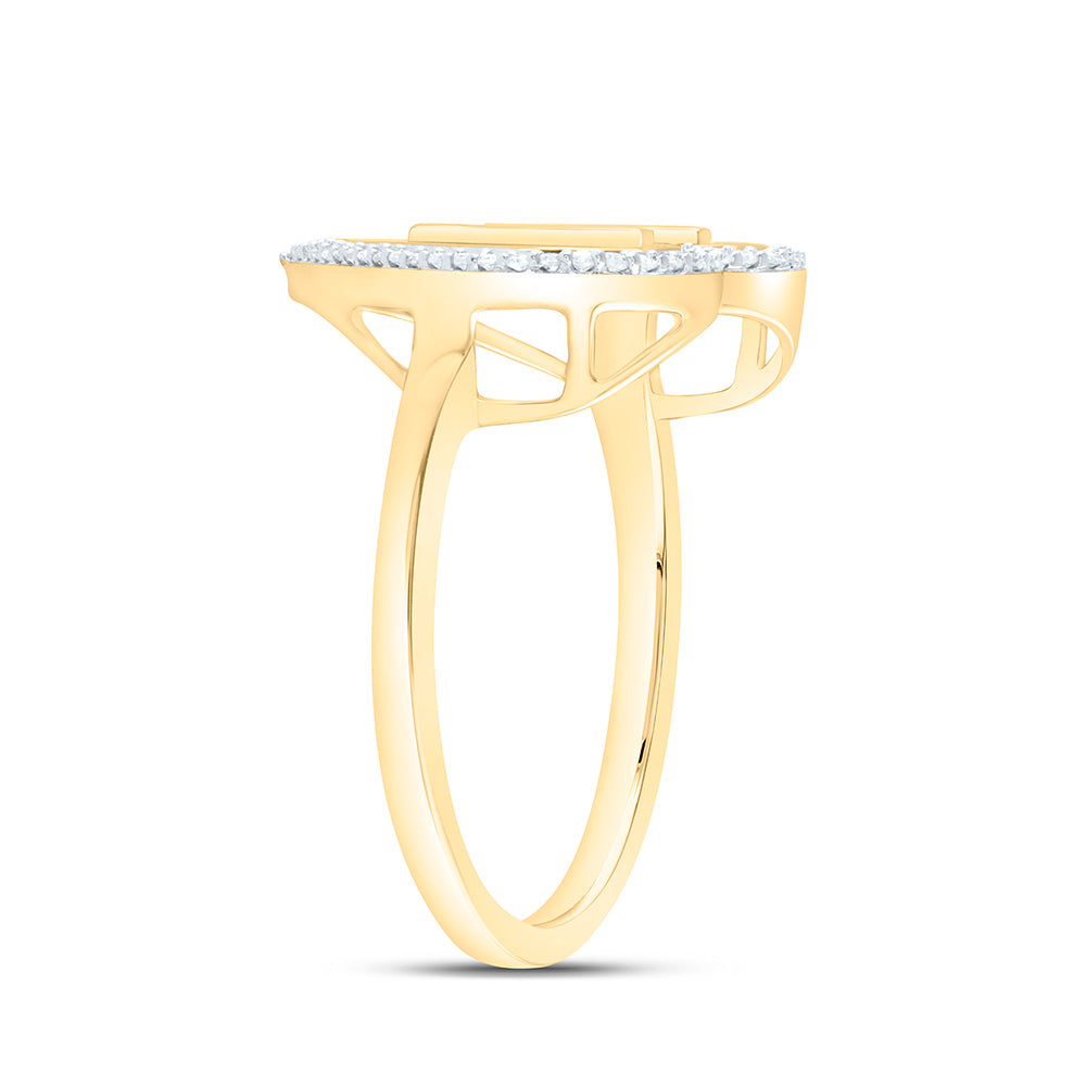 10K Yellow Gold 1/10 Ctw Natural Diamond Initial Ladies Heart Ring, Womens Size: 5-9