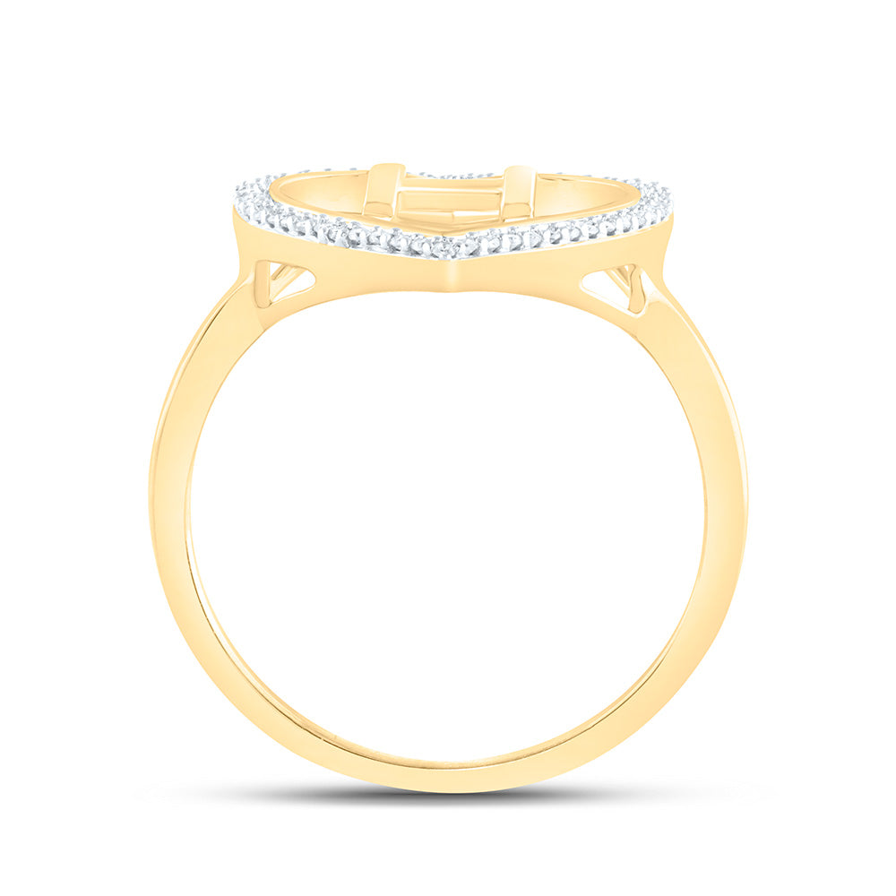 10K Yellow Gold 1/10 Ctw Natural Diamond Initial Ladies Heart Ring, Womens Size: 5-9