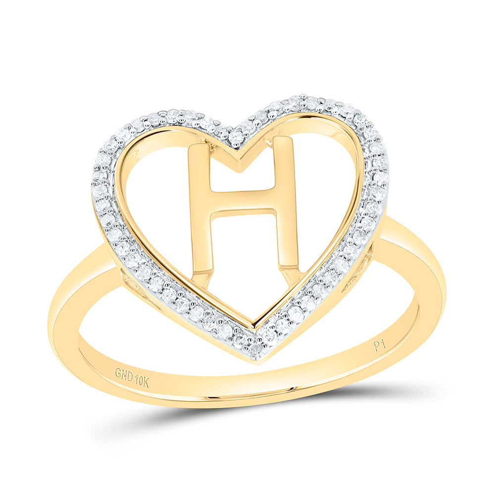 10K Yellow Gold 1/10 Ctw Natural Diamond Initial Ladies Heart Ring, Womens Size: 5-9
