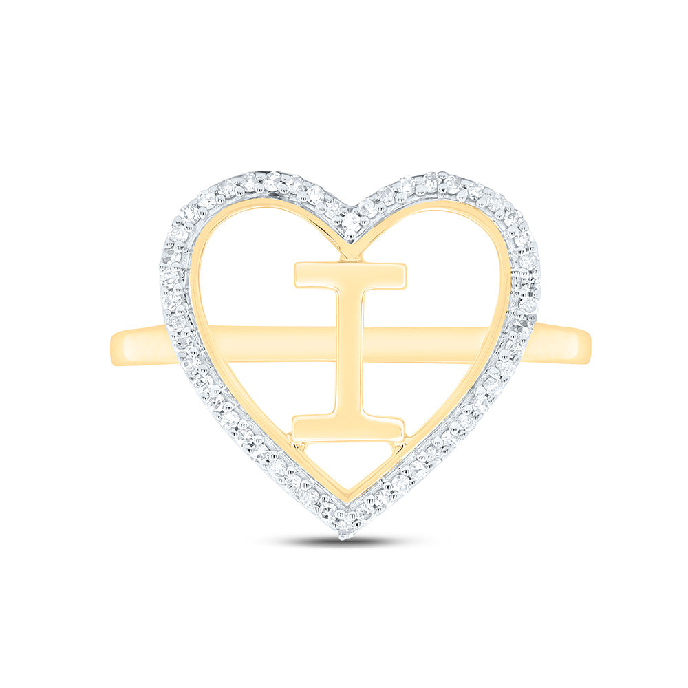 10K Yellow Gold 1/10 Ctw Natural Diamond Initial Ladies Heart Ring, Womens Size: 5-9