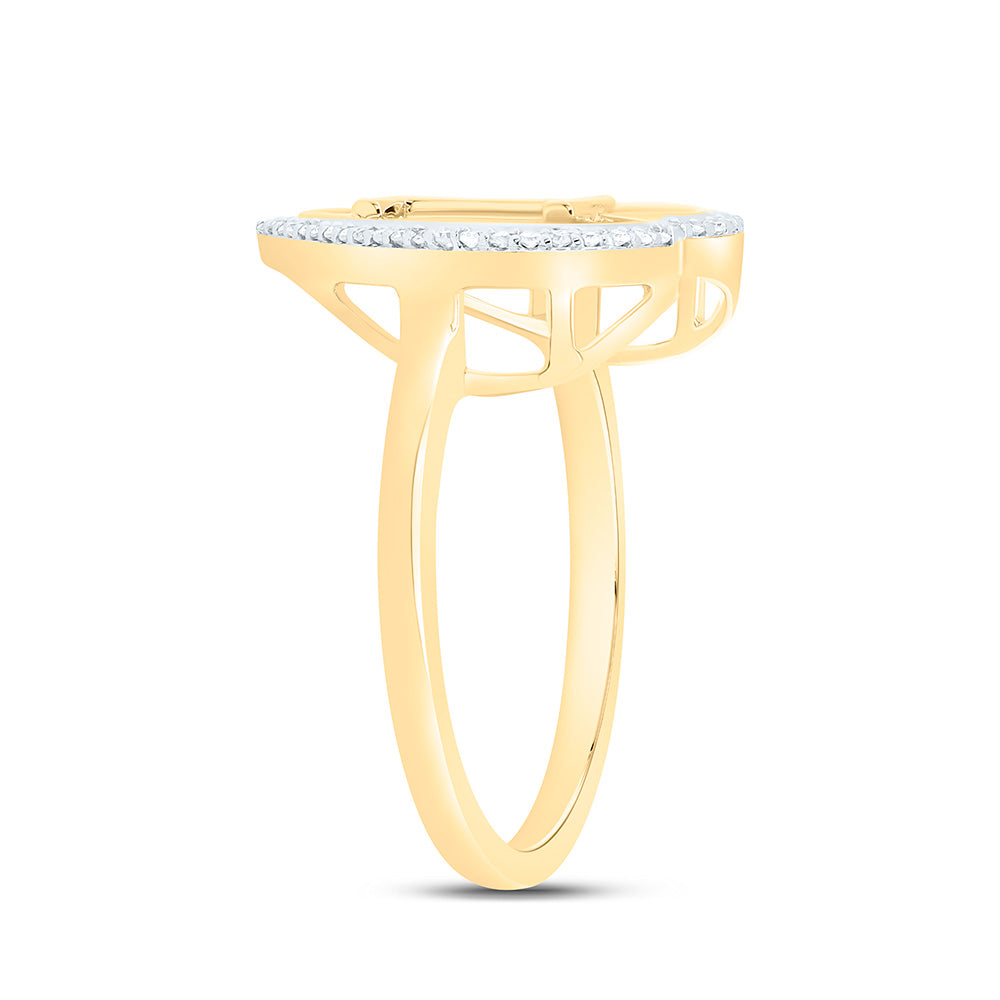 10K Yellow Gold 1/10 Ctw Natural Diamond Initial Ladies Heart Ring, Womens Size: 5-9