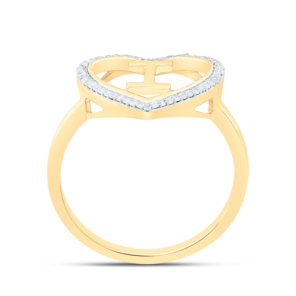 10K Yellow Gold 1/10 Ctw Natural Diamond Initial Ladies Heart Ring, Womens Size: 5-9
