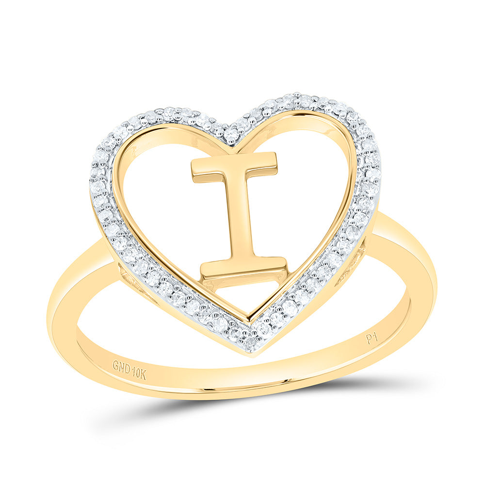 10K Yellow Gold 1/10 Ctw Natural Diamond Initial Ladies Heart Ring, Womens Size: 5-9