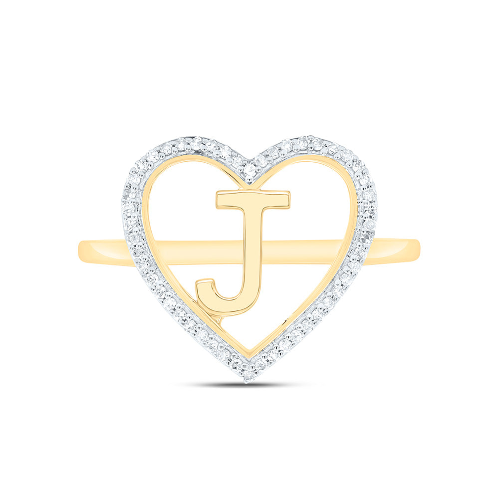 10K Yellow Gold 1/10 Ctw Natural Diamond Initial Ladies Heart Ring, Womens Size: 5-9