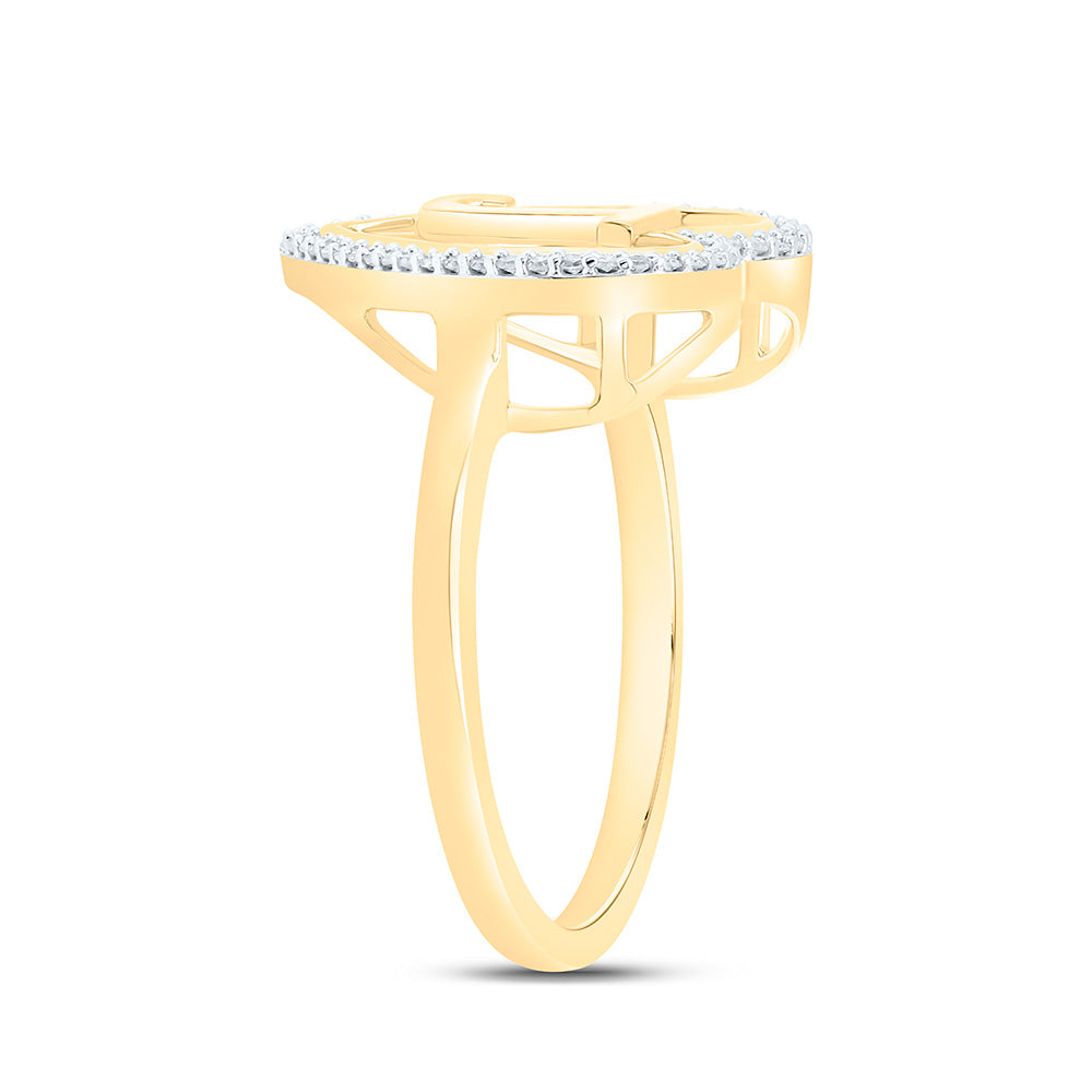 10K Yellow Gold 1/10 Ctw Natural Diamond Initial Ladies Heart Ring, Womens Size: 5-9