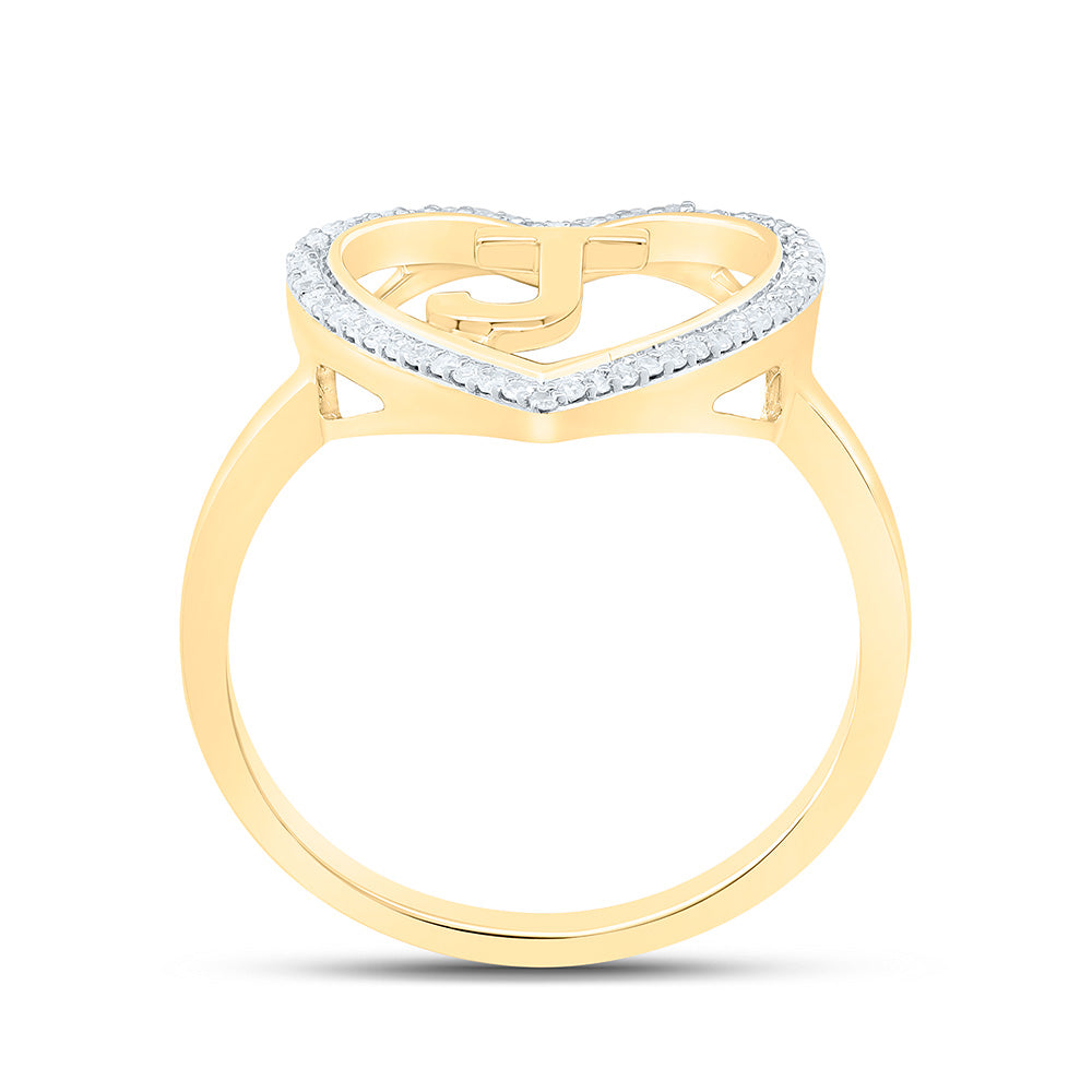 10K Yellow Gold 1/10 Ctw Natural Diamond Initial Ladies Heart Ring, Womens Size: 5-9