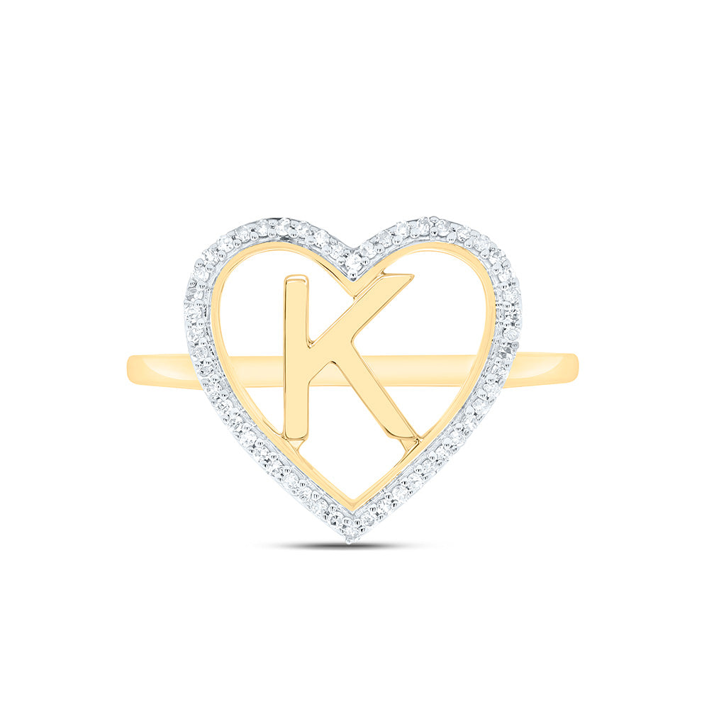 10K Yellow Gold 1/10 Ctw Natural Diamond Initial Ladies Heart Ring, Womens Size: 5-9