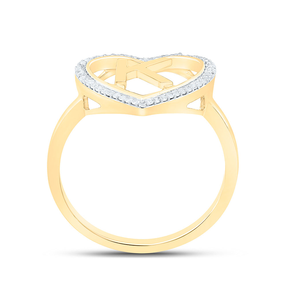 10K Yellow Gold 1/10 Ctw Natural Diamond Initial Ladies Heart Ring, Womens Size: 5-9